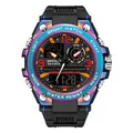 SANDA 6024 multi-function sports watch with colorful gradient bezel and LED backlight - Iridescent Blue (6024)