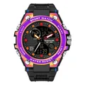 Sanda 6024 multi-function digital sports watch with colorful gradient bezel and LED light - Iridescent Purple (739)