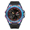 SAMDA 6024 fashion sport watch with rainbow bezel LED display and black silicone strap - Iridescent Blue (739)