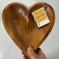 Handcrafted heart-shaped wooden prayer bowl featuring engraved crosses and message card - 23*23*3cm / Dark Brown with Cards