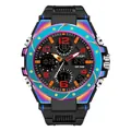 SAMDA 6024 multifunctional digital sports watch with iridescent bezel and black resin strap - Iridescent Blue (6008)