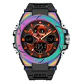 Sanda 6024 fashion iridescent sports watch featuring skull dial and black rubber strap - Multicolor (6087)