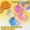 Vue détaillée de jouets anti-stress en glaçons colorés et transparents à rebond lent - Squishy Cube Transparent de 5,5CM (Pack Boîte) Couleur Aléatoire