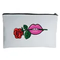 Elegante Leinen-Make-up-Tasche mit sexy Lippen- und Rosen-Grafik für unterwegs. - Rote Rose Lippen Stil (4)