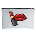 Stilvolle weiße Kosmetiktasche aus Baumwollleinen mit sexy roten Lippen und Lippenstift - Lippenstift Lippen Stil (3)