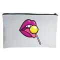Pop-Art sexy Lippen und Lutscher-Druck auf weißer Canvas-Kosmetiktasche für Damen - Lutscher Lippen Stil (2)