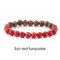 Detail view of red synthetic turquoise and wood grain bead bracelet - Wood + Red Turquoise