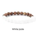 Detail of natural white jade and wood bead bracelet for meditation and daily style. - Wood + White Jade