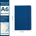 Classic navy blue A6 PU leather notebook with elastic strap and lined inner pages - Navy Blue A6