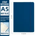 Navy blue A5 PU leather business notebook with elastic strap and 80 lined sheets - Navy Blue A5