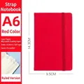 Red A6 PU leather notebook with elastic strap and 80 sheets of lined cream paper - Red A6
