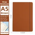 Classic A5 brown PU leather notebook with elastic strap closure and 160 lined pages - Brown A5