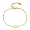 Close-up of gold stainless steel heart bracelet with pink enamel beads and chain. - Pink