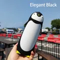 Detailed close-up view of the cute penguin-shaped water bottle in elegant black finish - 300ml / Black