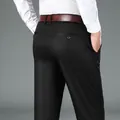 Premium men's black Lyocell straight-leg business casual trousers with non-iron finish. - 34 (Approx. 80kg/176lbs) / Black Regular (Suitable for Spring/Autumn)