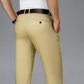 Back view of men's khaki straight-leg business casual pants with wrinkle-resistant fabric - 34 (Approx. 80kg/176lbs) / Khaki Thin (Suitable for Summer)