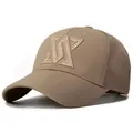 Stylish khaki mesh back baseball cap featuring a large 3D geometric embroidered front logo - One Size Adjustable / Khaki