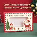 Festive red Christmas gift packaging box with a clear window and Santa Claus illustration - Single Piece / Rectangular Window Style / S-75