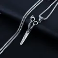 Unique silver stainless steel scissor and comb pendant necklace with long chain for unisex - Dragon Carved Scissors Style (Silver)