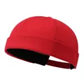 Classic red brimless docker cap miki hat with adjustable strap and black lining - Adjustable / Red