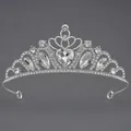 Diadème de princesse en strass argenté avec grand cristal en forme de cœur - Argent