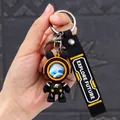 Space astronaut bear keychain with black PVC strap and Explore Future text charm - Orange Space Rabbit (XM)