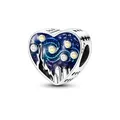 S925 sterling silver heart charm with Van Gogh Starry Night oil painting enamel detail - Van Gogh Starry Night (KTC1643)