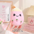 Adorable pink strawberry bubble tea plush keychain pendant for cute bag charm decoration - Round Buckle / 12cm / Pink