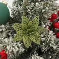 Glittery green hollow Poinsettia flower decoration for Christmas tree and wreath ornament - Army Green