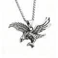 Men's vintage silver stainless steel eagle pendant necklace with box chain jewelry - Eagle Style / Silver
