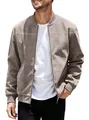 Ανδρικό casual vintage σουέτ μπουφάν bomber με φερμουάρ σε ανοιχτό καφέ χρώμα - S / Καφέ