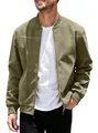 Ανδρικό vintage σουέτ τζάκετ bomber σε λαδί χρώμα με φερμουάρ και ριμπ μανσέτες - S / Πράσινο του Στρατού