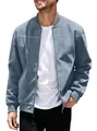 Giacca da uomo retrò in pelle scamosciata blu-grigio con zip e colletto bomber. - S / Acqua