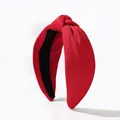 Elegant red knotted wide headband for women in a high top style, perfect for hair styling - Solid Red