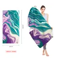 Quick-drying microfiber beach towel with purple marble pattern, large size 80x160cm - Purple-Green Fluid Marble (STJ202337) (Single-Sided Print) / 160x80cm