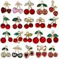 Variety of red enamel cherry charms with sparkling rhinestones for DIY jewelry making - Luxury Cherry (SN1745)