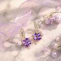 Elegant purple crystal four-leaf clover hoop earrings with white pearl dangles for women - Purple Four-Leaf Clover Artificial Pearl Tassel