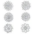 Set of 6 silver crystal flower brooches with sparkling rhinestone petals for women. - Silver Flower Brooch Set (KZ047-2)