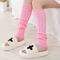 Thickened pink cable-knit leg warmers for women stylish winter knit boot covers - One Size / Pink