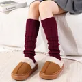 Thick burgundy cable-knit leg warmers for women with stylish autumn winter texture - One Size / Burgundy