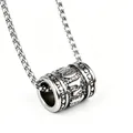 Collier vintage en acier inoxydable pour homme avec pendentif barillet gravé style prière - Moulin à Prières Mantra à Six Syllabes / Argent