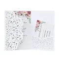 Laser-cut floral wedding invitation card with elegant rose patterns and insert. - Standard Type / White