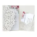 Elegant laser cut rose invitation card with floral insert for weddings and parties - Silver