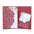 Elegant burgundy laser cut rose wedding invitation card with floral rsvp insert - Standard Type / Dark Red