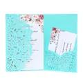 Exquisite laser-cut mint blue rose wedding invitation card with floral rsvp inserts - Tiffany Blue