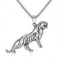 Vintage stainless steel tiger pendant necklace for men featuring a classic box chain design - Leopard Silver Style