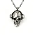 Retro titanium steel skull pendant necklace with headphone design and silver finish - Headphone Skull Style