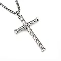 Vintage stainless steel woven textured cross pendant necklace for men in silver - Textured Bound Cross Style
