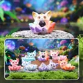 Figurines blind box animaux fantastiques avec cristaux, série de jouets d'art 2.0 - Boîte de Set Complet (Set de 6) / Série Énergie du Renard à Neuf Queues