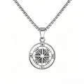 Vintage silver compass pendant necklace with sturdy box chain fashion jewelry piece - Viking Compass
